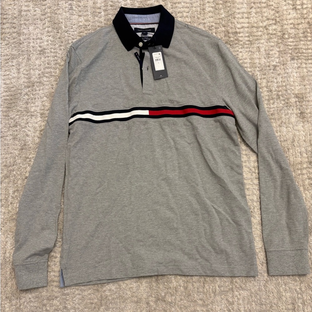 NWT Men's Tommy Hilfiger Tanner Long-Sleeve Polo Shirt Medium Grey
